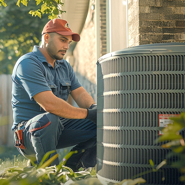air conditioning contractor checking an outdoor AC unit